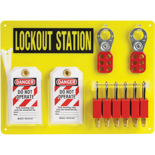 Tableau de cadenassage et &eacute;tiquetage avec cadenas de s&eacute;curit&eacute; en nylon utilisant des cl&eacute;s identiques, Cadenas Plastique, Capacit&eacute; de 6, Cadenas Compris M & M Nord Ouest Inc
