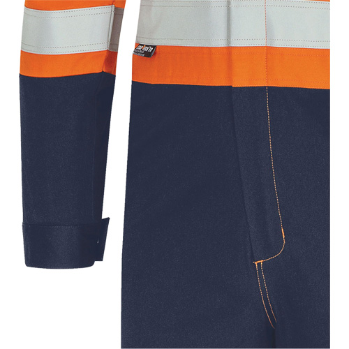 7702BB FR-Tech&reg; 2-Tone Safety Coverall, Size 36, Navy Blue/Orange, 10 cal/cm² M & M Nord Ouest Inc