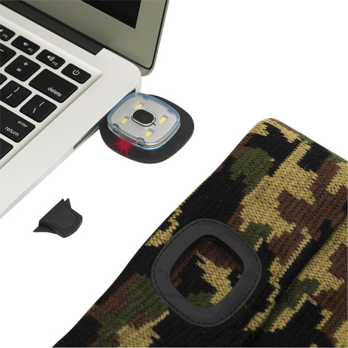 5677 Knit Toque with LED Headlight, Fleece Lining, One Size, Camo M & M Nord Ouest Inc