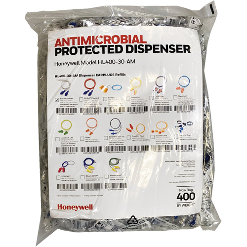 Recharge de bouchons doreille AS-30W pour le distributeur HL400, Vrac - Sac en poly, Avec cordon M & M Nord Ouest Inc