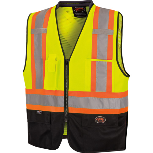 6895 Veste de s&eacute;curit&eacute; haute visibilit&eacute; bicolore avec fermeture &agrave; glissi&egrave;re sur tout le devant, Noir/Jaune lime haute visibilit&eacute;, 2T-Grand/3T-Grand, Polyester M & M Nord Ouest Inc