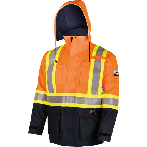 4484 Manteau de s&eacute;curit&eacute; Defender antistatique/ignifuge/anti-arc &eacute;lectrique en trilamin&eacute;, Petit, Noir/Orange haute visibilit&eacute;, 11 cal/cm² M & M Nord Ouest Inc