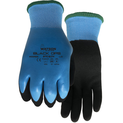 Stealth Black Ops Water-Resistant Gloves, Size Small, 15 Gauge, Rubber Latex Coated, Glass Fibre/Polyester Shell, ASTM ANSI Level A4 M & M Nord Ouest Inc
