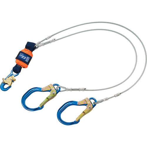 Energy Absorbing Lanyard, 6', Rebar Hook Center, Snap Hook Leg Ends, Metal M & M Nord Ouest Inc