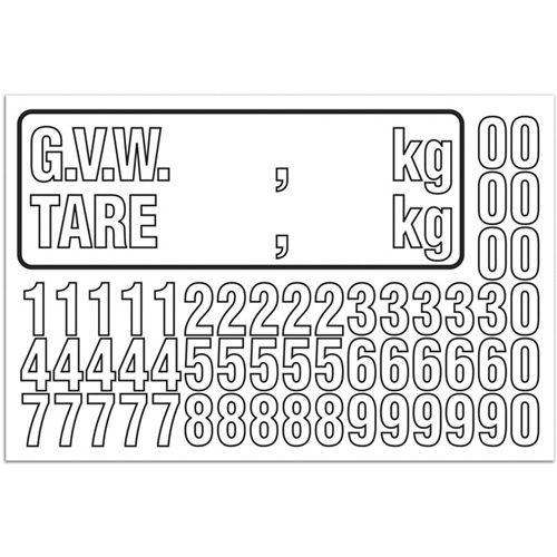 Trousse de num&eacute;rotation de la masse brute du v&eacute;hicule (MBV) pour camion, Num&eacute;ros/lettres/ponctuation assortis, Blanc M & M Nord Ouest Inc