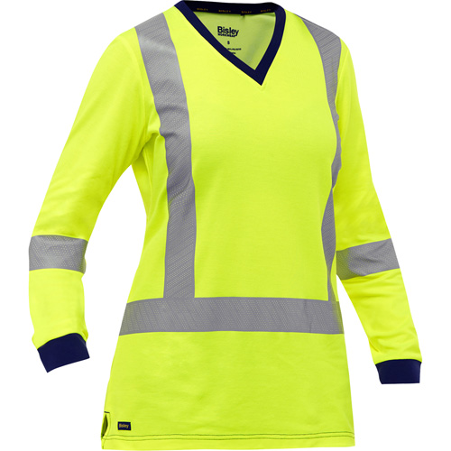 Chemise &agrave; manches longues et X au dos Bisley pour femmes, Poly-coton, Petit, Jaune lime haute visibilit&eacute; M & M Nord Ouest Inc