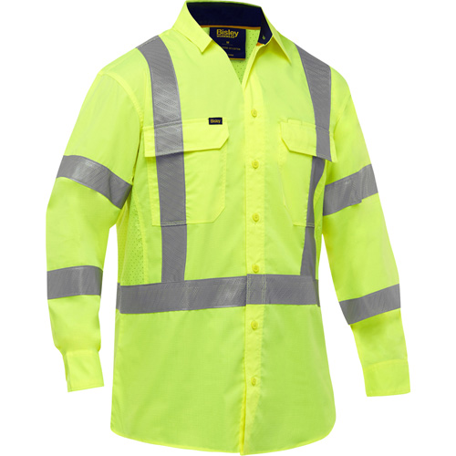 Chemise de travail &agrave; manches longues et X au dos Bisley avec X-Airflow, Poly-coton, Petit, Jaune lime haute visibilit&eacute; M & M Nord Ouest Inc