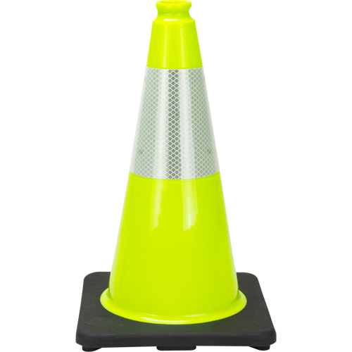 C&ocirc;ne de signalisation de premi&egrave;re qualit&eacute;, 18", Vert lime, Bande(s) r&eacute;fl&eacute;chissante(s) 6" M & M Nord Ouest Inc
