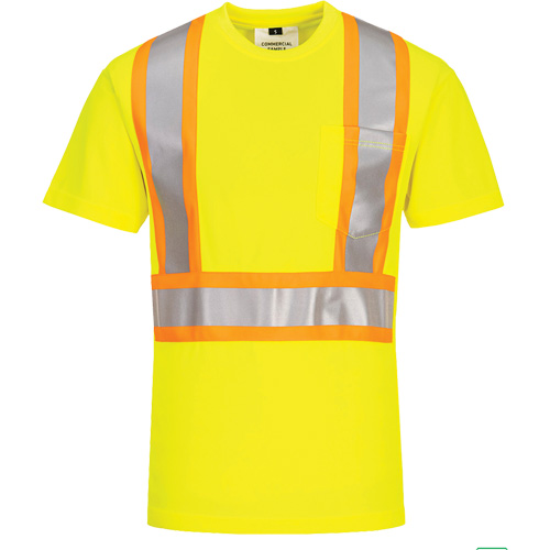 Contrast-Striped Safety T-Shirt, Polyester, Small, High Visibility Lime-Yellow M & M Nord Ouest Inc