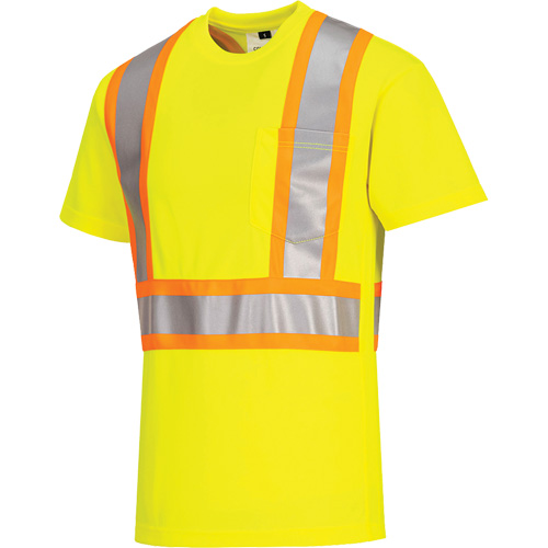 Contrast-Striped Safety T-Shirt, Polyester, Small, High Visibility Lime-Yellow M & M Nord Ouest Inc