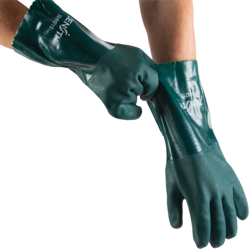 Double Dipped Green Gloves, 14" L, PVC, Cotton Jersey Inner Lining, 70-mil M & M Nord Ouest Inc