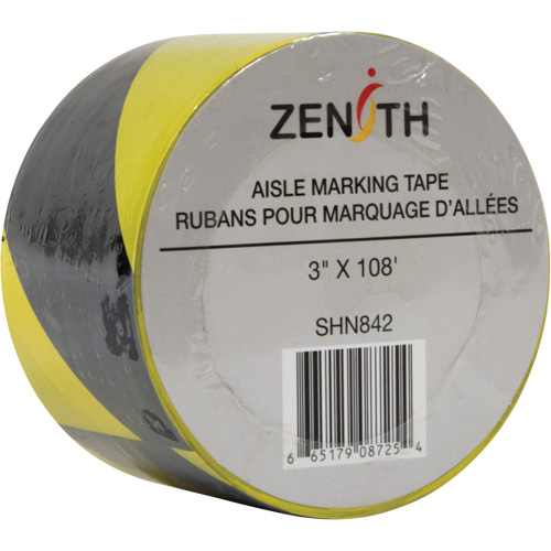 Aisle Marking Tape, 3" x 108', PVC, Noir et jaune M & M Nord Ouest Inc