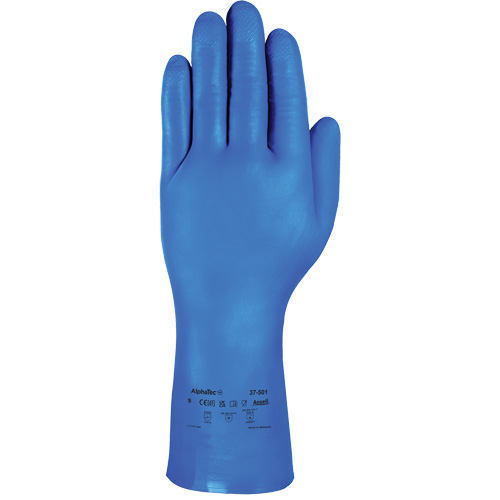 Gants r&eacute;sistants aux produits chimiques bleus pour usage moyen AlphaTec 37-501, Taille 7, 13" lo, Nitrile, 16,5-mil M & M Nord Ouest Inc
