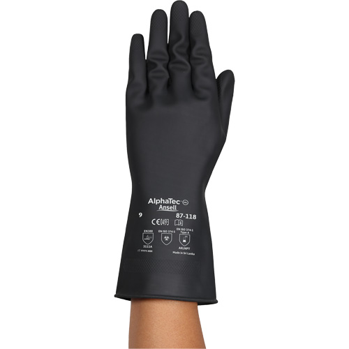 Gants r&eacute;sistants aux produits chimiques AlphaTec 87-118, Taille Petit/7, 12,6" lo, Latex de caoutchouc, Doublure en Coton, 31-mil M & M Nord Ouest Inc