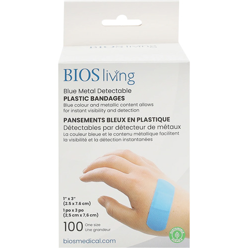 Bandages hydrofug&eacute;s bleu, Rectangulaire/carr&eacute;e, 3", Plastique d&eacute;tectable, St&eacute;rile M & M Nord Ouest Inc