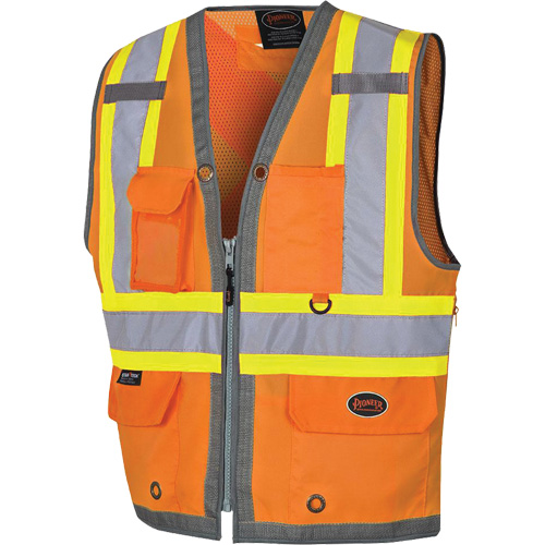 Pioneer Mesh Back Zip Front Surveyor Safety Vest, High Visibility Orange, Small, Polyester M & M Nord Ouest Inc