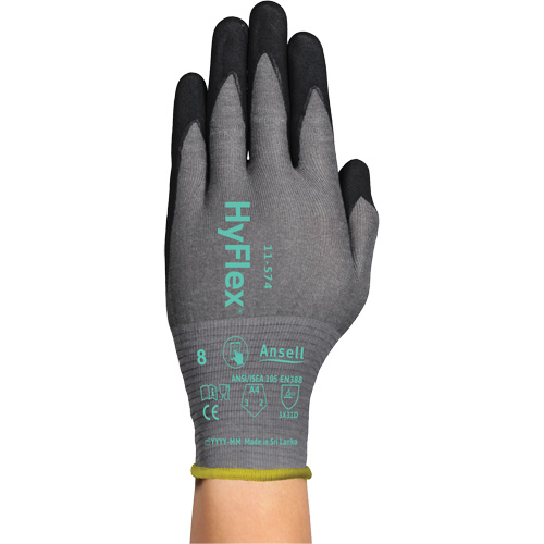 Gants r&eacute;sistants &agrave; la coupe HYFLEX 11-574, Taille 5/2T-petit, Calibre 21, Rev&ecirc;tement Mousse de nitrile, Enveloppe en Intercept, ASTM ANSI niveau A4/EN 388 niveau D M & M Nord Ouest Inc