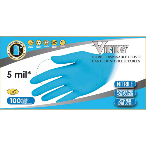 Gants jetables 34600, T-Grand, Nitrile, 5 mils, Sans poudre, Bleu M & M Nord Ouest Inc