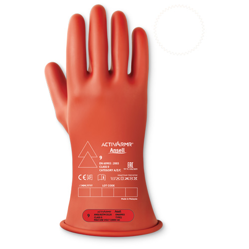 ActivArmr&reg; Electrical Insulating Class 0 Gloves, 11, 11" L, Level 1, ASTM D120/ATSM F2675:2021/IEC 614821-2:2014 M & M Nord Ouest Inc