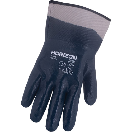 Horizon&reg; Navy Gloves with Pasted Cuffs, Large, Nitrile Coating, Jersey/Cotton Shell M & M Nord Ouest Inc