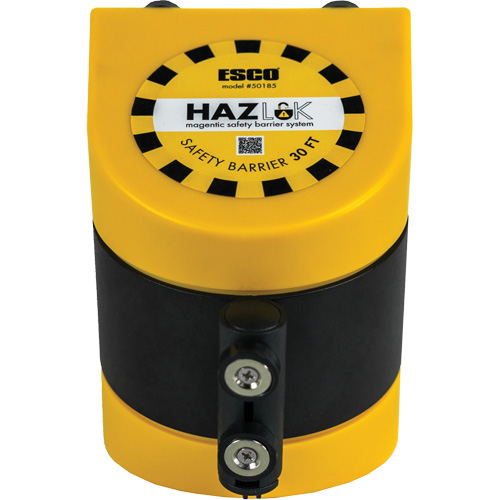 Syst&egrave;me de barri&egrave;re de s&eacute;curit&eacute; HAZLOK, Plastique, Fixation magn&eacute;tique, 30', Ruban Noir et jaune M & M Nord Ouest Inc