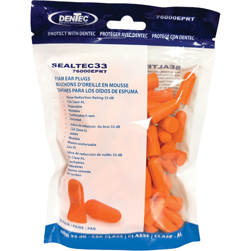 Bouchons d'oreilles jetables en mousse orange SEALTEC33, Vrac - Sac en poly M & M Nord Ouest Inc