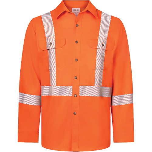Avenger 7 oz Deluxe Segmented Striped High-Visibility Work Shirt, Style 652, Men's, Large, Orange M & M Nord Ouest Inc