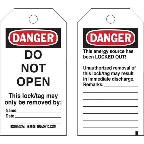 Lockout Tags, Cardstock, 3" W x 5-3/4" H, English M & M Nord Ouest Inc
