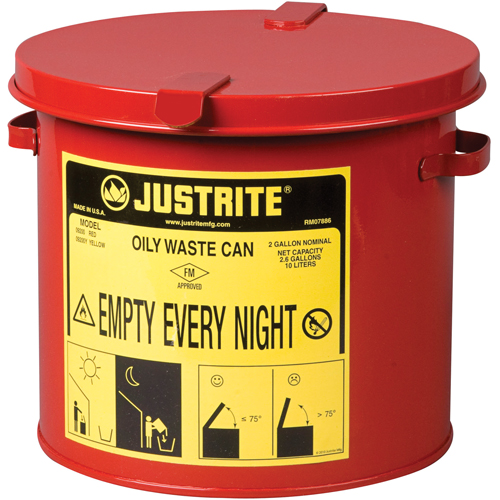 Oily Waste Cans, FM Approved/UL Listed, 2 US gal., Red M & M Nord Ouest Inc