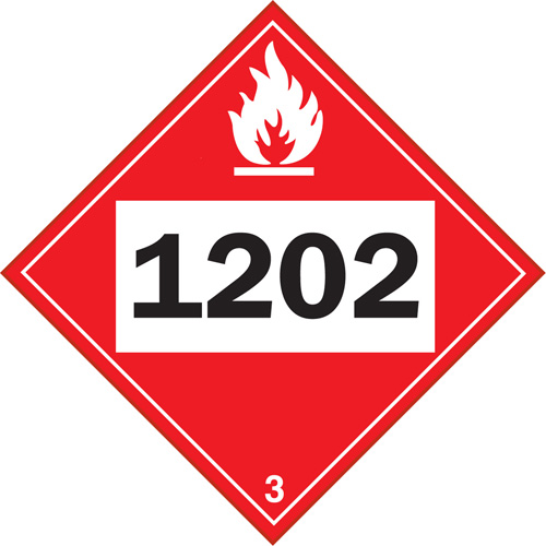Plaque-&eacute;tiquette TMD 1202 pour liquide inflammable huile combustible, Vinyle adh&eacute;sif M & M Nord Ouest Inc