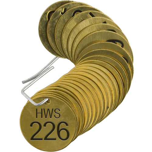 Numbered "HWS" Valve Tags, # 226-250, Brass, 1.5" dia M & M Nord Ouest Inc