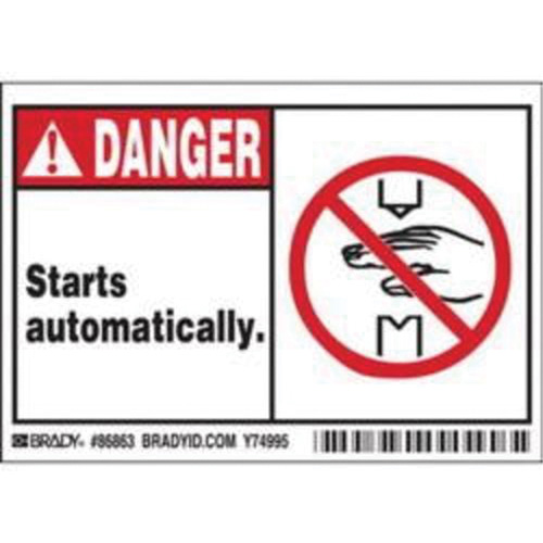 "Danger Starts Automatically" Sign, 3-1/2" x 5", Polyester, English with Pictogram M & M Nord Ouest Inc
