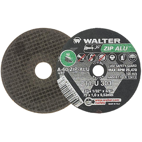 ZIP ALU Cutting Wheel, 3" x 1/32", 3/8" Arbor, Type 1, Aluminum Oxide, 25470 RPM M & M Nord Ouest Inc