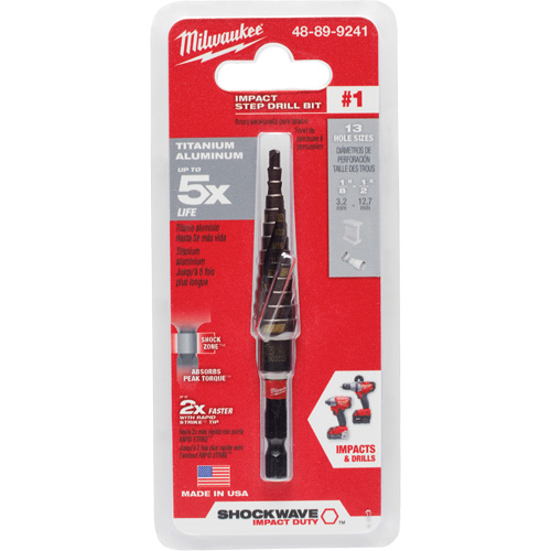 Foret &eacute;tag&eacute; #1 Shockwave Impact Duty, 1/2" - 1-1/8", Incr&eacute;ments de 1/32", Titane M & M Nord Ouest Inc