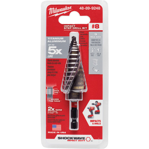 Foret &eacute;tag&eacute; #8 Shockwave Impact Duty, 1/2" - 1", Incr&eacute;ments de 1/16", Titane M & M Nord Ouest Inc