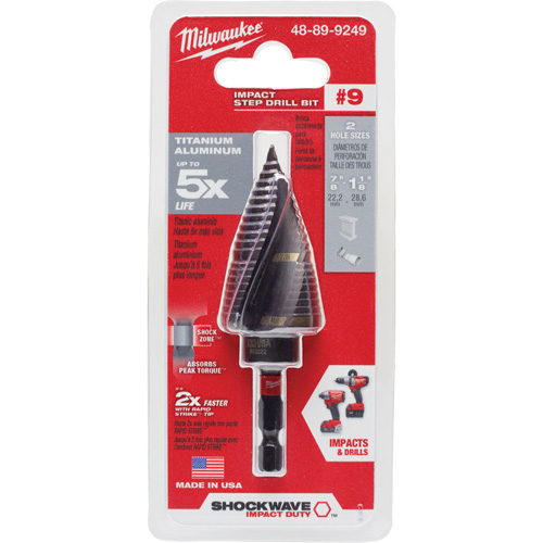 Foret &eacute;tag&eacute; #9 Shockwave Impact Duty, 7/8" - 1-1/8", Incr&eacute;ments de 1/4", Titane M & M Nord Ouest Inc