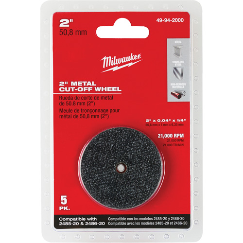 Disque &agrave; tronçonner pour meuleuse &agrave; angle droit M12 Fuel, 2" x 0,04", Arbre de 1/4", Type 1, Oxyde d'aluminium, 21000 Tr/min M & M Nord Ouest Inc