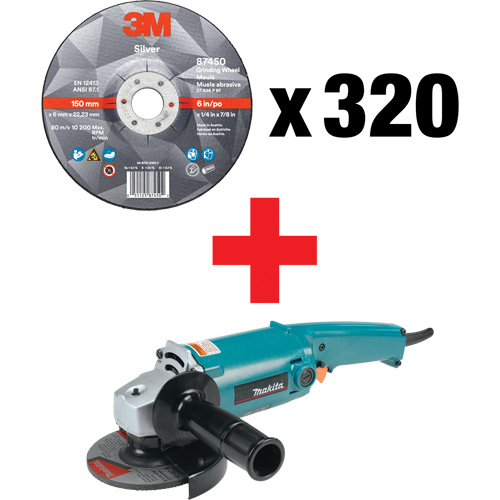 Silver Grinding Wheel & Angle Grinder Kit, 5" x 1/4", 7/8" Arbor, Ceramic, Type 27 M & M Nord Ouest Inc