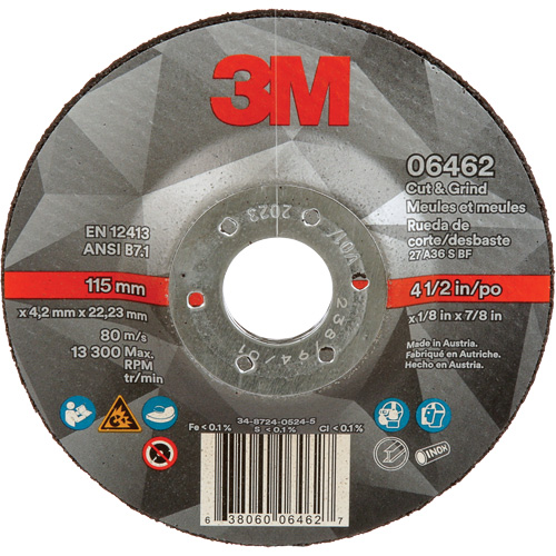 Meule &agrave; tronçonner, 4-1/2" x 1/8", Arbre de 7/8", Type 27, C&eacute;ramique M & M Nord Ouest Inc