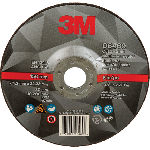 Cut & Grind Wheel, 6" x 1/8", 7/8" Arbor, Type 27, Ceramic M & M Nord Ouest Inc