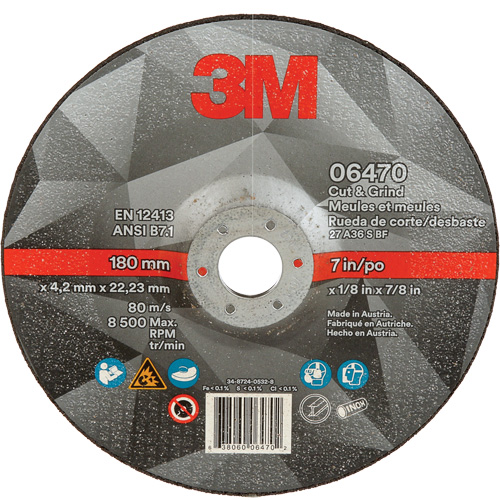Meule &agrave; tronçonner, 7" x 1/8", Arbre de 7/8", Type 27, C&eacute;ramique M & M Nord Ouest Inc