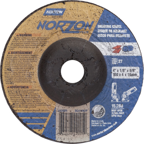 Meule NorZon Plus SGZ, 4" x 1/8", Arbre 5/8", C&eacute;ramique d'alumine, Type 27 M & M Nord Ouest Inc