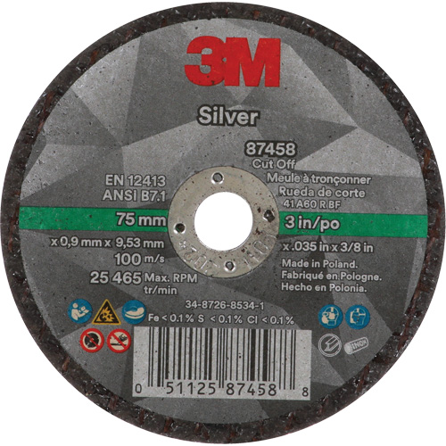 Meule &agrave; tronçonner Silver, 3" x 0,04", Arbre de 3/8"-24, Type 1, C&eacute;ramique, 25645 Tr/min M & M Nord Ouest Inc
