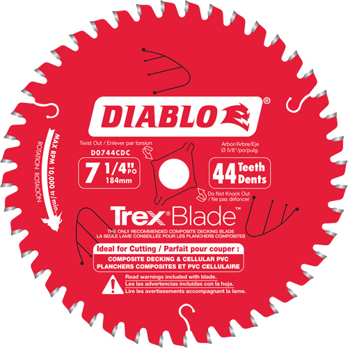 Trex&reg; Blade Cutting Saw Blade, 7-1/4", 44 Teeth, Plastic/Composite Decking Use M & M Nord Ouest Inc