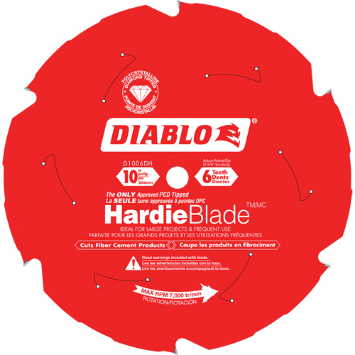 Lame de scie &agrave; d&eacute;couper HardieBlade, 10", 6 dents, Pour B&eacute;ton de fibre M & M Nord Ouest Inc