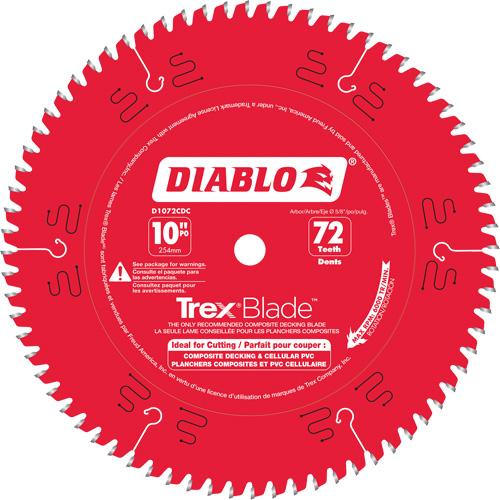 Trex&reg; Blade Cutting Saw Blade, 10", 72 Teeth, Plastic/Composite Decking Use M & M Nord Ouest Inc