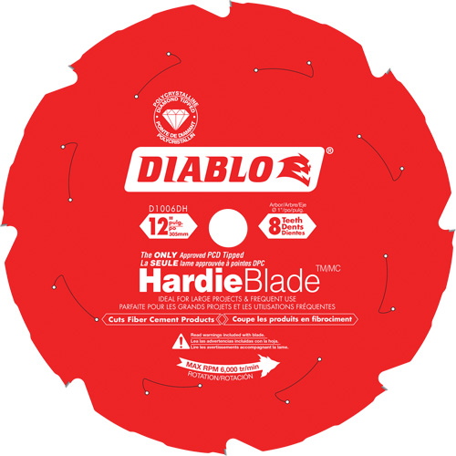 Lame de scie &agrave; d&eacute;couper HardieBlade, 12", 8 dents, Pour B&eacute;ton de fibre M & M Nord Ouest Inc