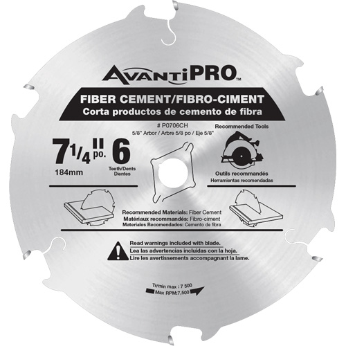 AvantiPro Cutting Saw Blade, 7-1/4", 6 Teeth, Fibre Cement Use M & M Nord Ouest Inc