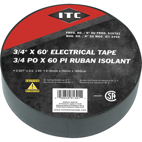 IET-3460 Ruban isolant, Ruban &eacute;lectrique, Rubans isolant, 19 mm (3/4") x 18,28 m (60'), Noir M & M Nord Ouest Inc