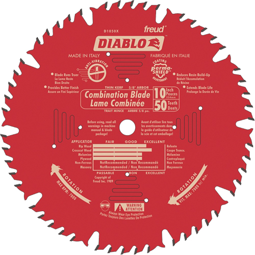 Lames de scie pour entrepreneur - Lames de scie combinaison, 10", 50 dents, Pour Bois M & M Nord Ouest Inc
